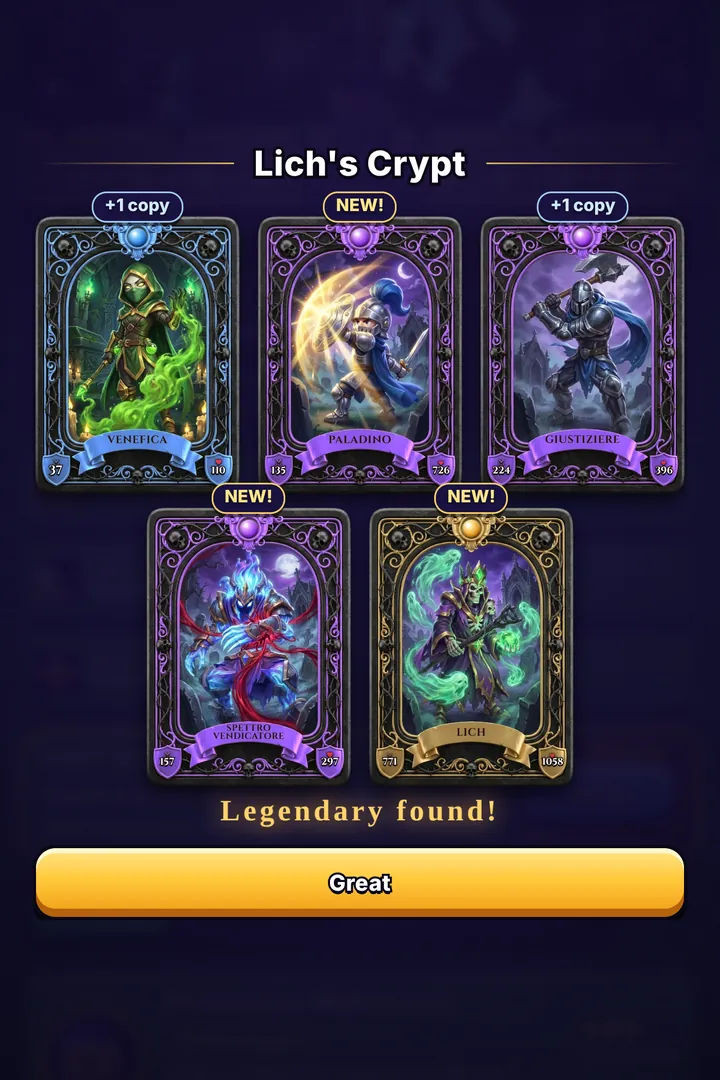 A freshly opened chest with five cards
